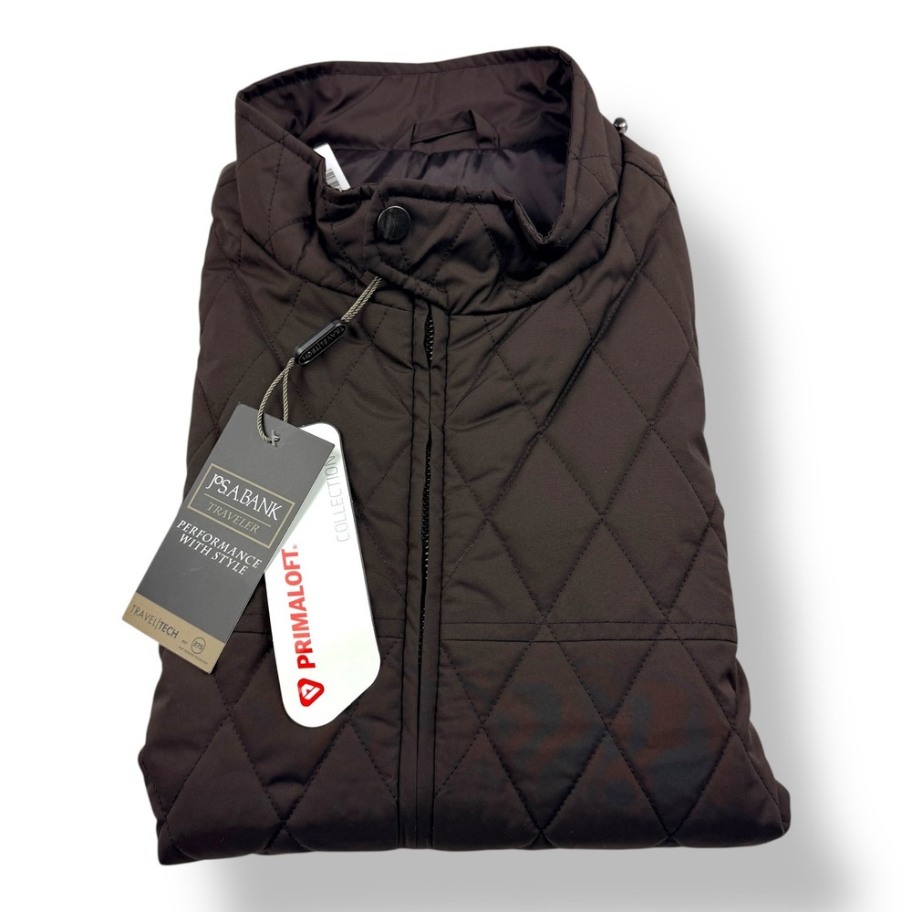 Jos A Bank Traveler Mens Medium Brown PrimaLoft Insulated Quilted Full Zip Vest
